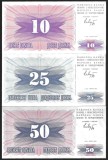 BOSNIA HERTEGOVINA SET / LOT ( 3 buc ) 10 + 25 + 50 DINARI / DINARA 1992 , P-10a + P-11a + P -12a , UNC , necirculate