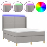 Cumpara ieftin Pat cu arcuri, saltea si LED, gri deschis, 140x200 cm, textil