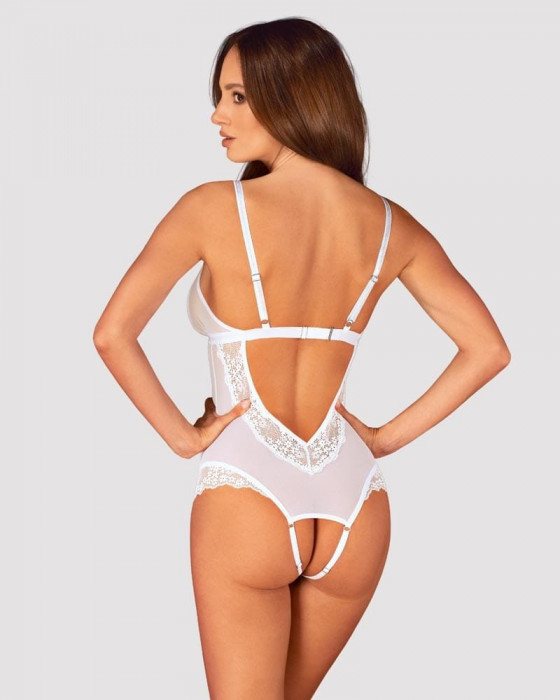 Body Sexy Cu Dantela Decupat Intim Heavenlly, Alb, XS/S