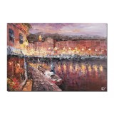 Tablou pictat manual, In port la asfintit, stilizat, 100x70cm ulei pe panza in cutit efect 3D, Valentin Pop