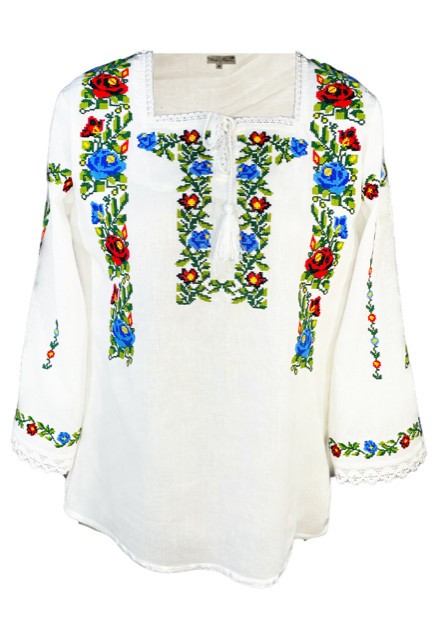 Bluza tip ie traditionala, dama ML 237 alb/verde broscuta, marime XL