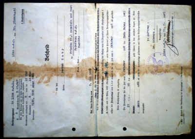 O.175 WWII ACT ALOCATIE/INDEMNIZATIE BESCHEID 1941 foto