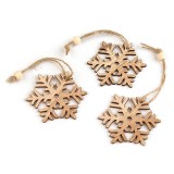 Set 3 decoratiuni din lemn fulg de nea 6.5 cm, Natur