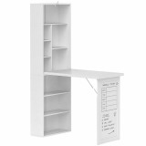 HOMCOM Birou Modern Pliabil cu Bibliotecă, Tablă, Lemn/Metal, 98x51x153 cm, Alb