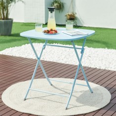 Masa pliabila gradina Sande 71x70x70cm patrata otel albastru deschis [en.casa] HausGarden Leisure