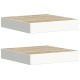 Cumpara ieftin Rafturi perete suspendate 2 buc. alb/stejar 23x23,5x3,8 cm MDF