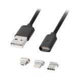 Cablu USB A-micro+LGT+tip C t-t 1.0m cap magnetic
