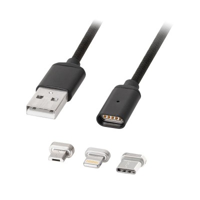 Cablu USB A-micro+LGT+tip C t-t 1.0m cap magnetic foto