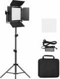 Cumpara ieftin Panou video LED GVM 480LS cu stativ reglabil, 2300K-6800K, CRI97+, TLCI97+, control Bluetooth prin aplicatie, iluminare continua pentru fotografie si