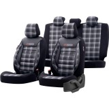 Cumpara ieftin Set huse scaune auto textil cu piele ecologica GTI SPORTS Design - Neagra cu cusatura gri, pentru scaune fata si spate