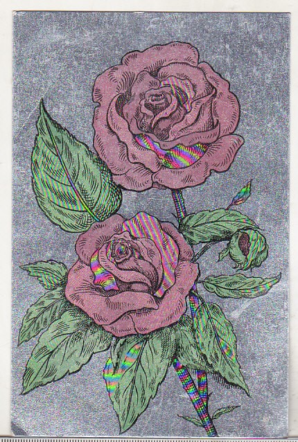 bnk cp Felicitare - Trandafiri - argintie - uzata