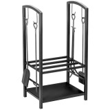 Suport lemne semineu pentru interior/exterior, metalic, negru, cu 4 accesorii, 2 nivele, 40x30x74.5 cm, ART