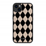 Husa iPhone 14 - Skino Argyle, textura romburi, negru bej