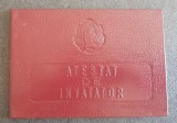 Pentru colectionari, carnet Atestat de invatator 1957