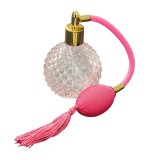 Sticlă de parfum Zamo&reg; Pink Pump, cu pulverizator &icirc;nfiletabil și capac, 90 ml, model vintage, roz-transparent