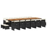 Set mobilier de gradina cu perne, 17 piese, negru, poliratan