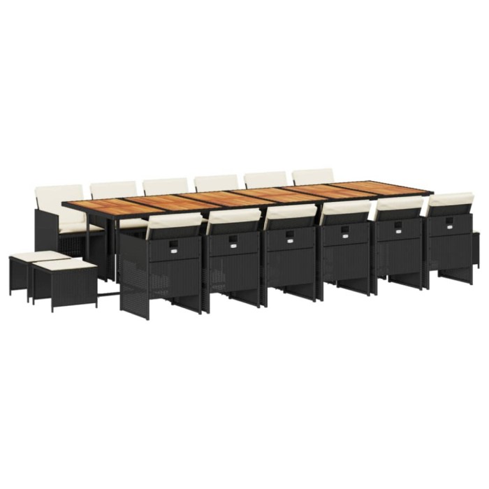 Set mobilier de gradina cu perne, 17 piese, negru, poliratan