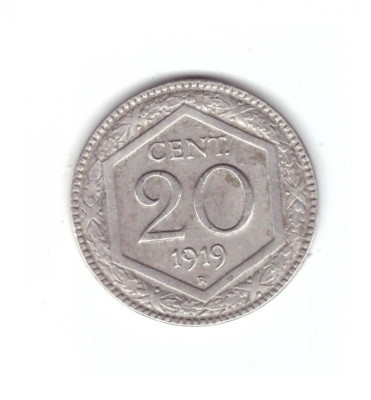 Moneda Italia 20 centesimi/cent 1919 R, stare buna, curata foto