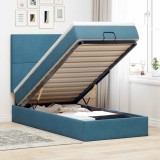 VidaXL Cadru pat otoman cu saltele Albastru &icirc;nchis 100x200cm catifea