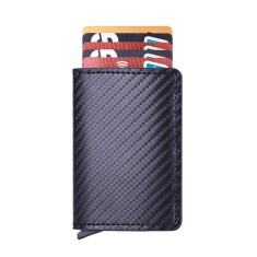 Portofel, Antifrauda, Compact, Carbon, Piele ecologica de inalta calitate, aliaj de aluminiu, Potrivit pentru 6-7 carduri bancare, RFID