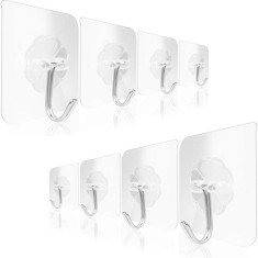Set 12 carlige adezive transparente, rezistente, multifunctionale, plastic, metal