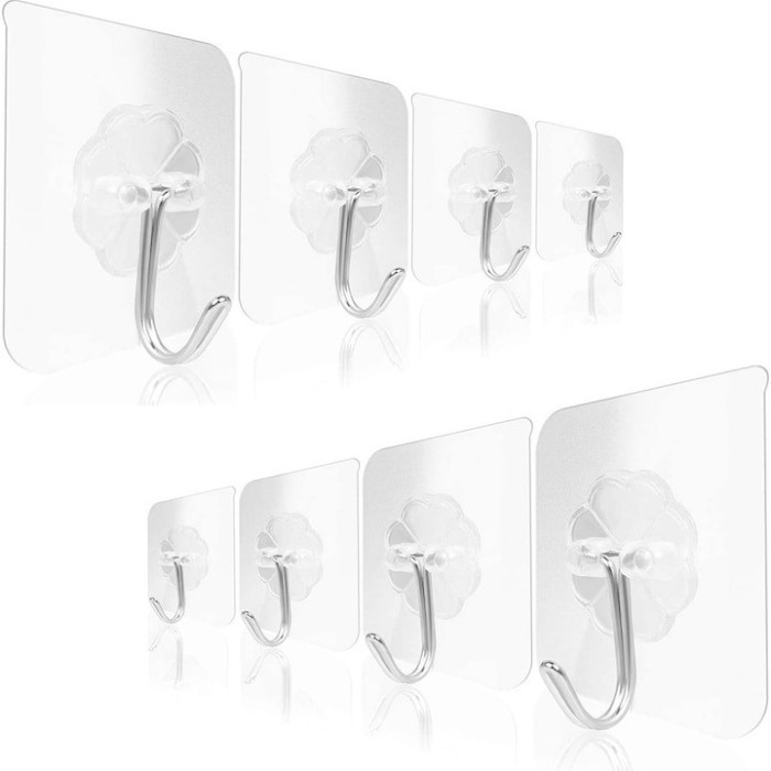 Set 12 carlige adezive transparente, rezistente, multifunctionale, plastic, metal