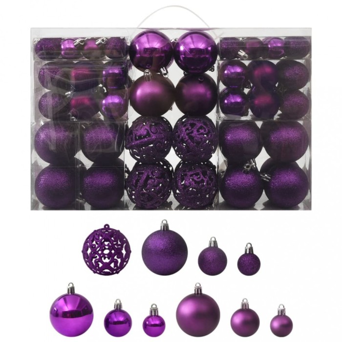 Set globuri de Craciun, 100 piese, violet