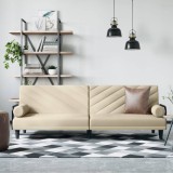 Canapea Extensibila vidaXL Crem Textil, 205x89x70 cm, cu Cotiere si 2 Perne Decorative