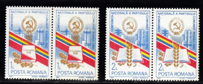A11 TX10 7 - 1982 - Conferinta nationala a PCR - perechi de cate doua timbre