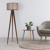 Cumpara ieftin Lampadar Tripod Ceviz Lambader Silindir Koyu Hasır Abajurlu Nuc