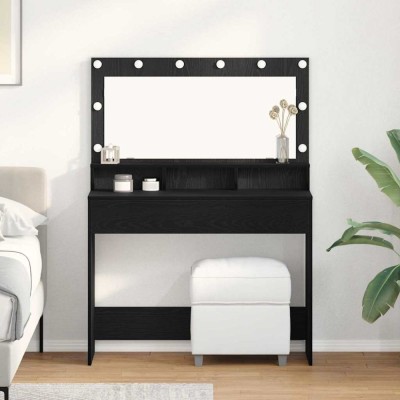 Masă de cosmetică cu lumini LED, stejar negru, 100x41x135 cm foto