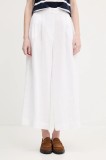 Pedro del Hierro pantaloni din in culoarea alb, lat, high waist, 7609786