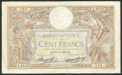 q437 FRANTA 100 FRANCI FRANCS 1934 frumoasa foto