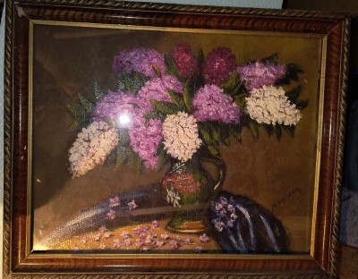 TABLOU VECHI , SEMNAT N . OANCEA PICTAT PE CARTON foto