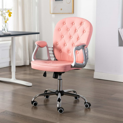 vidaXL Scaun de birou pivotant, roz, piele ecologică foto