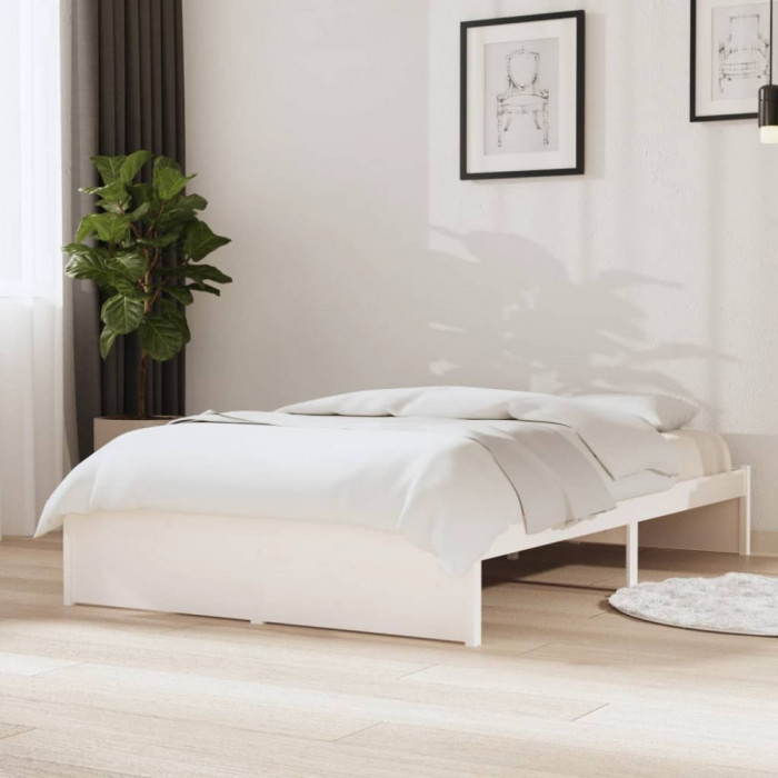 Cadru de pat mic dublu, alb, 120x190 cm, lemn masiv GartenMobel Dekor