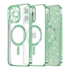 Husa premium iPhone 16 Pro Techsuit Luxury Glitter MagSafe, verde deschis