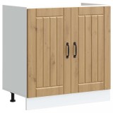 Dulap Baza Chiuveta Bucatarie Gossi Lucca Stejar Artizanal 80x46x81.5 cm, Lemn, Maro, Picioare Reglabile