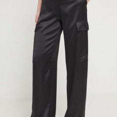 HUGO pantaloni femei, culoarea negru, lat, high waist 50511830