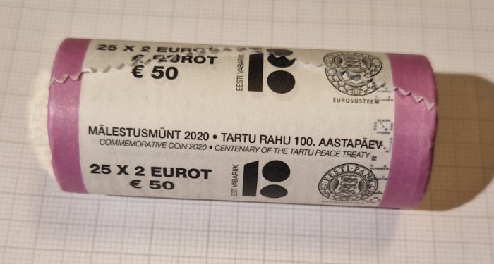 Fisic, Estonia, 2 Euro, 25 monede, Centenary of the Tartu Peace Treaty, 2020, KM#95