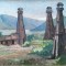 Elena Barbu (Ipcar) (1880-?), pictură &quot;Peisaj cu sonde la C&acirc;mpina&quot;, datată 1930