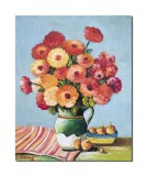 Cumpara ieftin Tablou carafa cu flori si fructe pictat manual, 50x40cm ulei pe panza, gata de agatat pe peretre