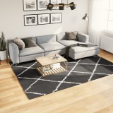 vidaXL Covor pufos &quot;PAMPLONA&quot; fire &icirc;nalte negru/crem modern 200x280 cm