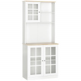 Cumpara ieftin Homcom Bufet Modern din Lemn MDF cu Vitrine, Spațiu Depozitare, pentru Sufragerie și Bucătărie, 80x37x183 cm, Alb | Aosom Romania