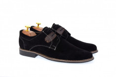 Pantofi casual - eleganti din piele naturala intoarsa de culoare neagra PANM foto