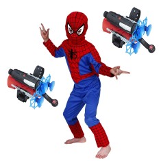 Set costum Spiderman clasic si doua lansatoare cu ventuze, 5-7 ani, 110-120 cm