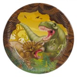 Set Farfurii Petrecere, Dinozauri, Carton, Diametru 23 cm, Multicolor, 6 Bucăți, Oem