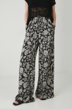 Medicine pantaloni din amestec de in culoarea negru, lat, medium waist