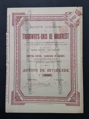 Actiune 1899 Societatea tramvaielor Bucuresti , titlu , actiuni foto