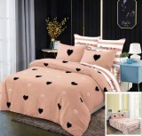 Cumpara ieftin Lenjerie Pat Sandy Sf010, Bumbac, 4 Piese, Fara Elastic, Imprimeu, Portocaliu